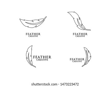 set of feather black line outline  logo icon design vector illustration symbol