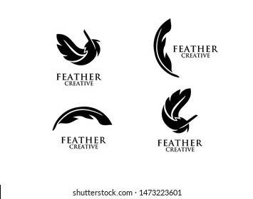 set of feather black logo icon design vector illustration symbol