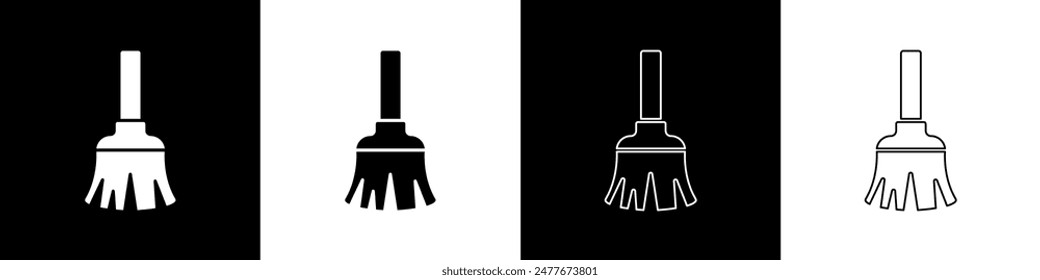 Set Feather broom for cleaning icon isolated on black and white background. Feather duster.  Vector