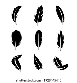 Set of feather flat icon. Pictogram for web. Line stroke. Isolated on white background. Vector eps10