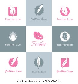 Set of feather icons, signs and symbols for logo concepts templates