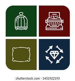 Set of feather icons such as Bird cage, Typewriter, Pillow, Boho , feather