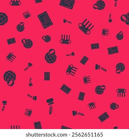 Set Feather and inkwell, Certificate template, International law and Law pillar on seamless pattern. Vector