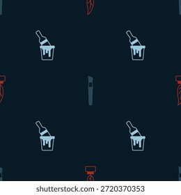 Conjunto de plumas y tintero, pincel de pintura y cubo con un patrón sin fisuras. Vector