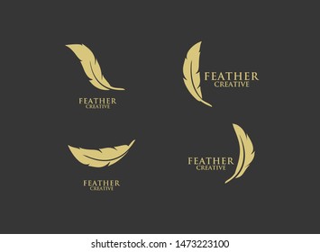 set of feather logo gold elegant icon design vector illustration symbol