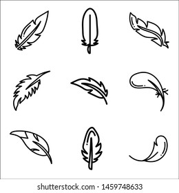 Set of feather on white background.