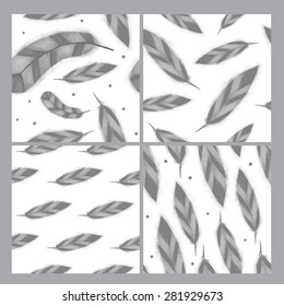 Set feather pattern. Feather pattern vector. Feathers seamless background. Winter background for New Year decoration