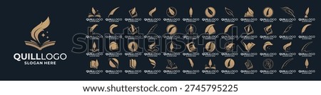 Set of feather pen ink signature symbol. Luxury feather book logo design template.
