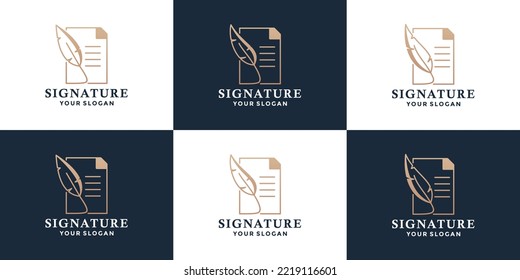 conjunto de firmas de plumilla de plumas con plantillas de diseño de logotipo de notas