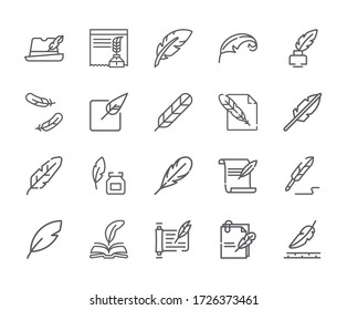 Set von Feather Related Vector Line Icons.