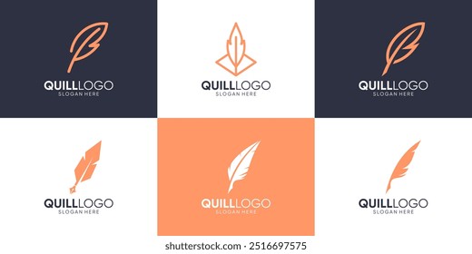 Set of feather symbol writing logo template.