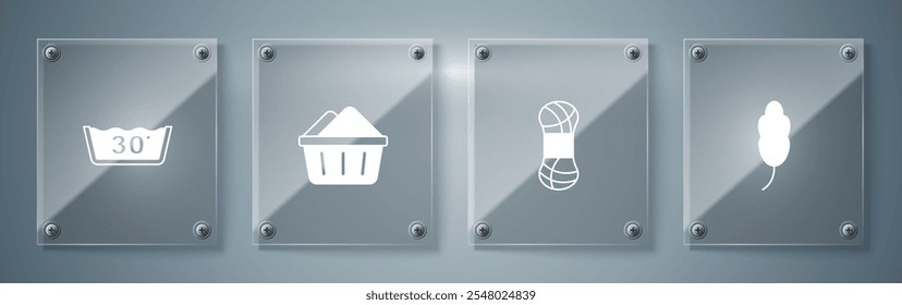 Set Feather, Yarn, Basin with soap suds and Temperature wash. Square glass panels. Vector