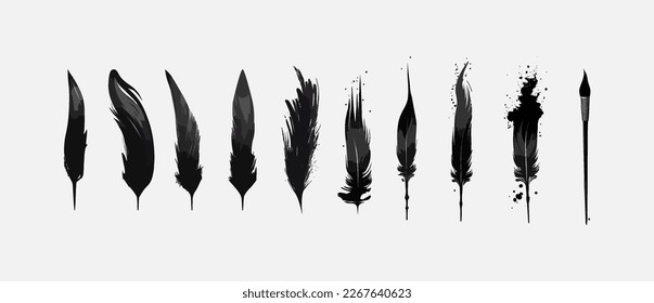 Set of feathers. Feather pen vector icon. Feather pen icon, classic stationery illustration. Vector illustration.