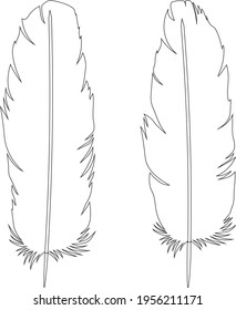 Set feathers graphics black white coloring vector illustration