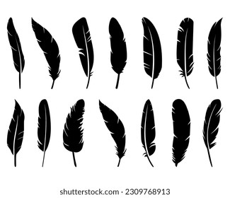 Set of Feathers Silhouette, Bird Feathers