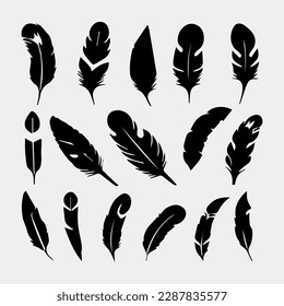 set of feathers vector design isolated on white