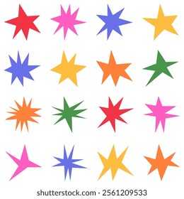 Set featuring images of irregular sharp stars. It includes abstract shapes and star elements with unusual pointed ends.