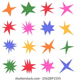 Set featuring images of irregular sharp stars. It includes abstract shapes and star elements with unusual pointed ends.