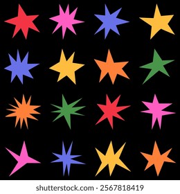 Set featuring images of irregular sharp stars. It includes abstract shapes and star elements with unusual pointed ends.