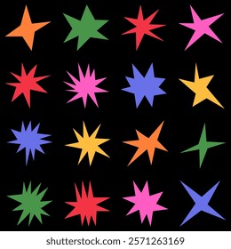 Set featuring images of irregular sharp stars. It includes abstract shapes and star elements with unusual pointed ends.