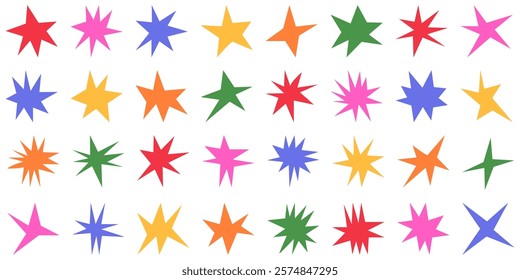 Set featuring images of irregular sharp stars. It includes abstract shapes and star elements with unusual pointed ends.