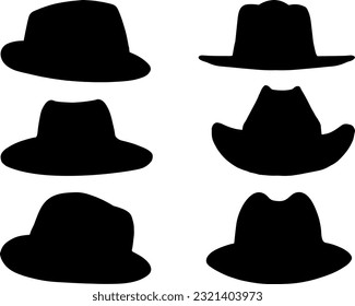 Set of Fedora Silhouette, Hat Vector Art