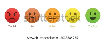 Set of feedback emoji with different face icon collection. Customer satisfaction rating with 5 levels icon. Vector Illustration.