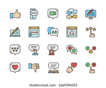 Set of Feedback Flat Color Line Icons. Chat, Message, Dislike, Like and more.