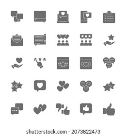Set of Feedback Grey Icons. Thumb Up, Like, Dislike, Hearts, Chat, Sms and more.