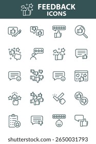 Conjunto de ícones de comentários, experiência do cliente, revisão, comentário