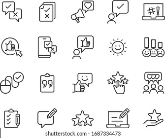 set of feedback icons, research, comment, review, customer, survey, social media