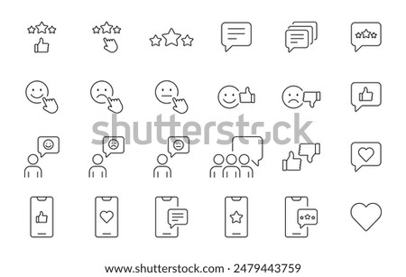 set of feedback icons, research, comment, review, customer, survey, social media