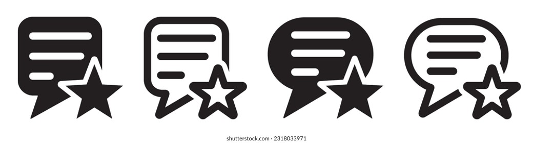 Set of feedback icons. Review, star, speech bubble, rating. Vector.