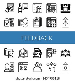 Set of feedback icons such as Evaluation, Review, Test, Blog, Clipboard, Testimonial, Description, Feedback, Loyalty, Rating, Rate , feedback