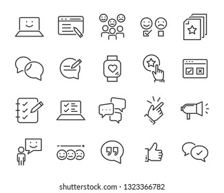 set of feedback icons, such as review, emoticon, test, comment, bubble