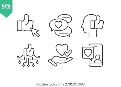 Conjunto De Iconos De Línea De Comentarios. El conjunto contiene íconos como Comentarios, Clasificación, Me gusta, No me gusta, Comentario y más.