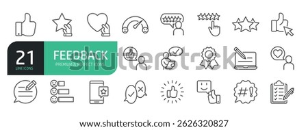 Set Of Feedback Line Icons. Set contains such icons as Feedback, Rating, Like, Testimonial, Comment.