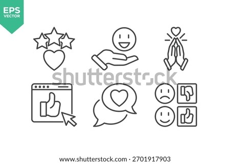 Set Of Feedback Line Icons. Set contains such icons as Feedback, Rating, Like, Dislike, Comment, and more.