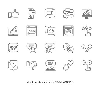 Set of Feedback Line Icons. Customer Review, Chat, Message, Speech Bubble, Dislike, Like, Positive, Negative, Choice, Sms, Email, Comment, Emoticons, Reputation and more.