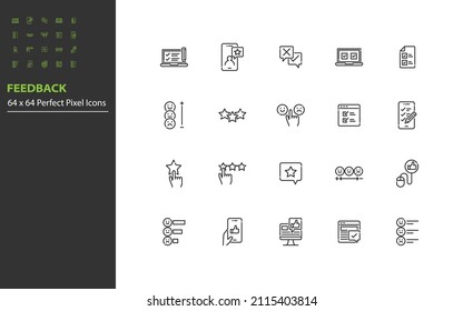 conjunto de iconos de línea de comentarios, revisión, testimonio, satisfacción del cliente