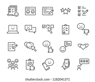 set of feedback line icons, such as, question, review, test, app