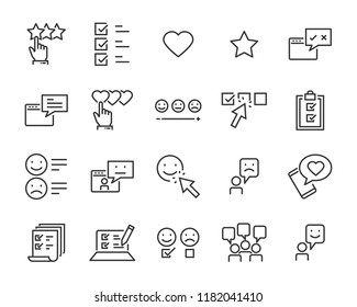 set of feedback line icons, such as, question, review, test, app