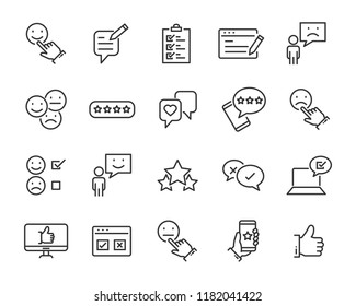 set of feedback line icons, such as, question, review, test, app