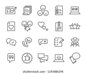 set of feedback line icons, such as, question, review, test, app