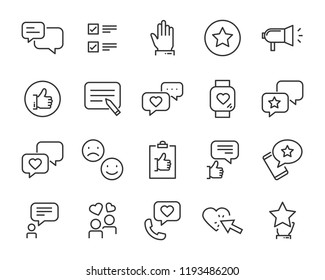 set of feedback line icons, such as, question, review, test, app