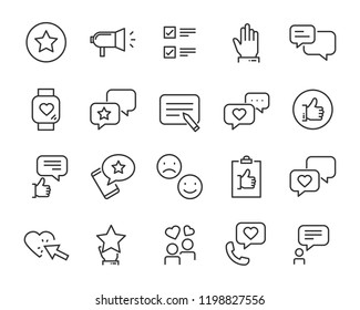 set of feedback line icons, such as, question, review, test, app