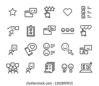 set of feedback line icons, such as, question, review, test, app