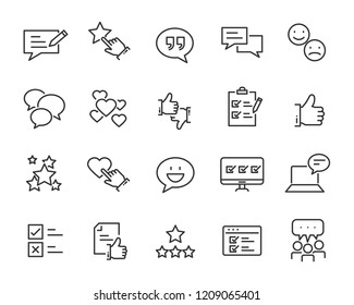 set of feedback line icons, such as, question, review, test, app