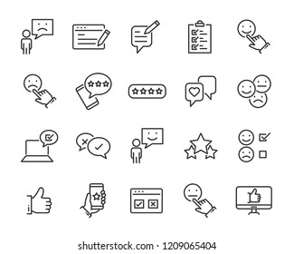 set of feedback line icons, such as, question, review, test, app