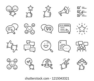 set of feedback line icons, such as, question, review, test, app
